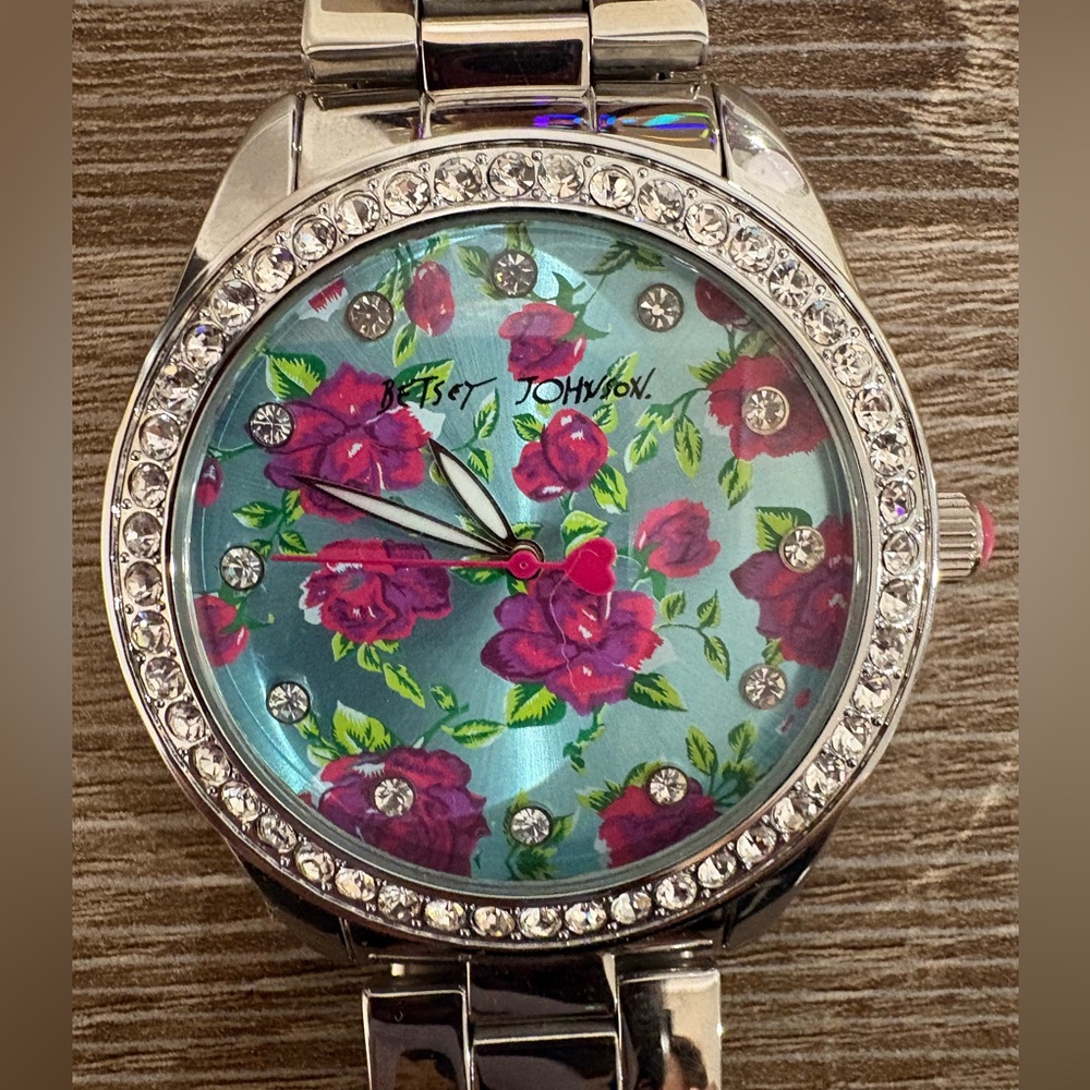 Betsey Johnson Silver Floral Watch